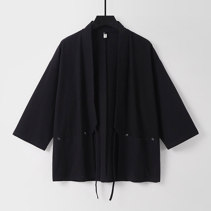 Women's Relaxed Kimono Cardigan made of Cotton Blend with Drawstring and Hip Pockets Mune Fashion