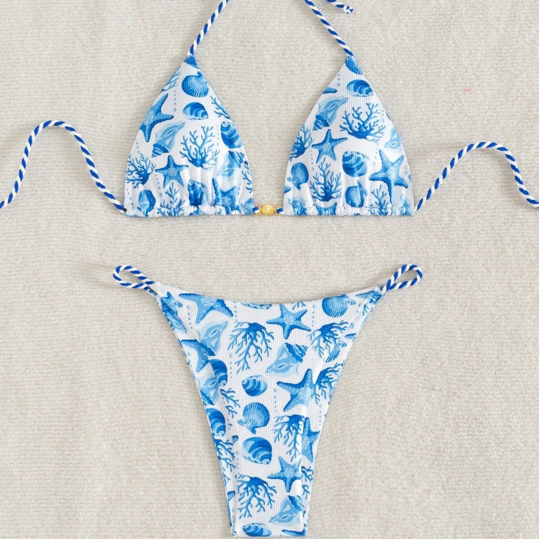 Women's triangle bikini with maritime motifs and playful cord ties Mune Fashion