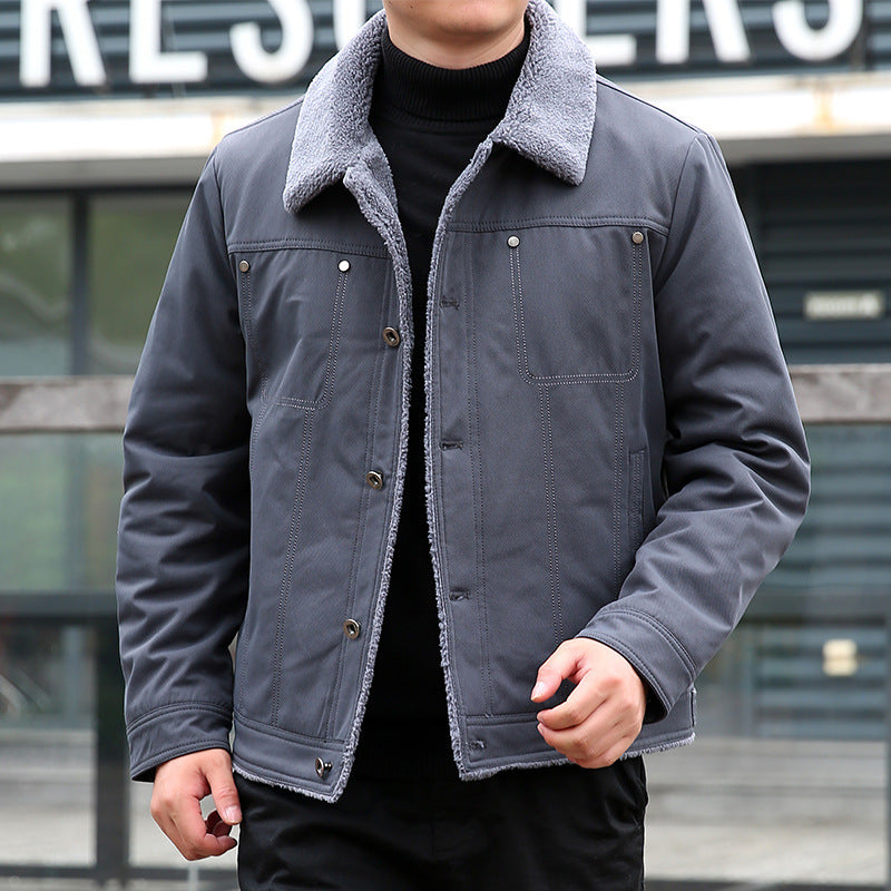 Men's short jacket with teddy lining and lapel collar, windproof transitional jacket Mune Fashion