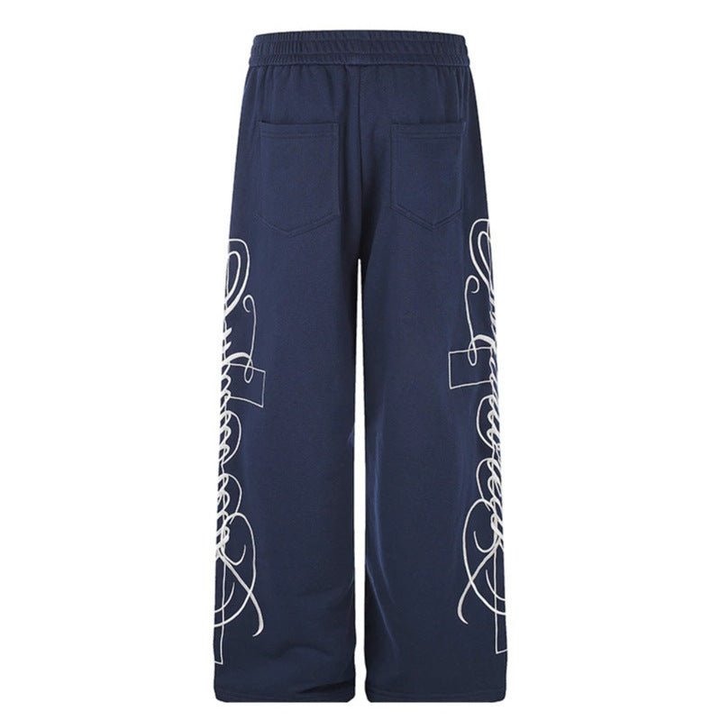 Women's Wide Palazzo Sweatpants with Elastic Comfort Waistband and Decorative Side Embroidery Mune Fashion