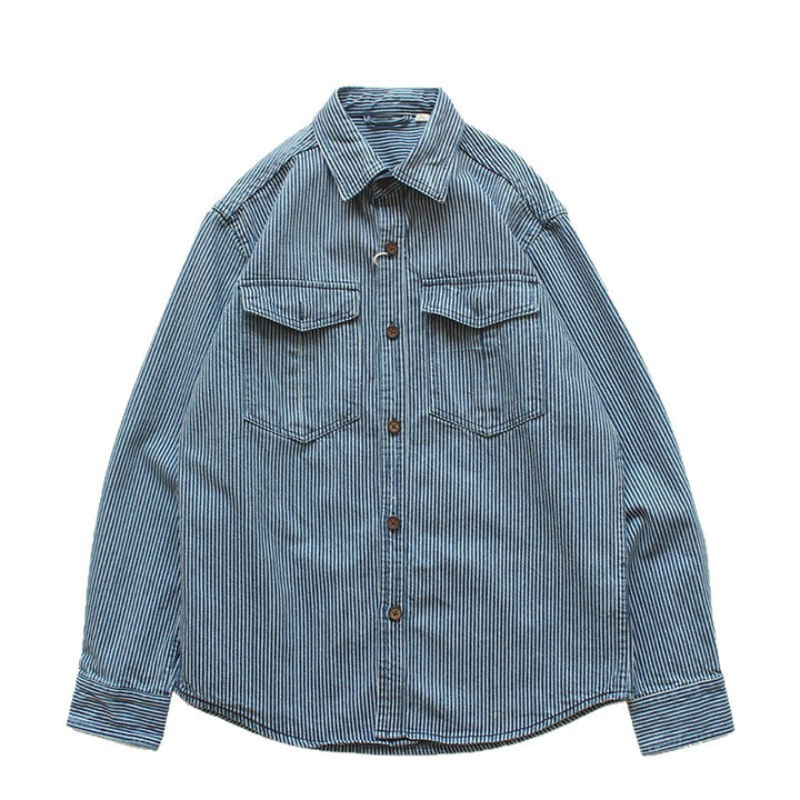 Men Striped Denim Shirt with Chest Pockets Mune Fashion