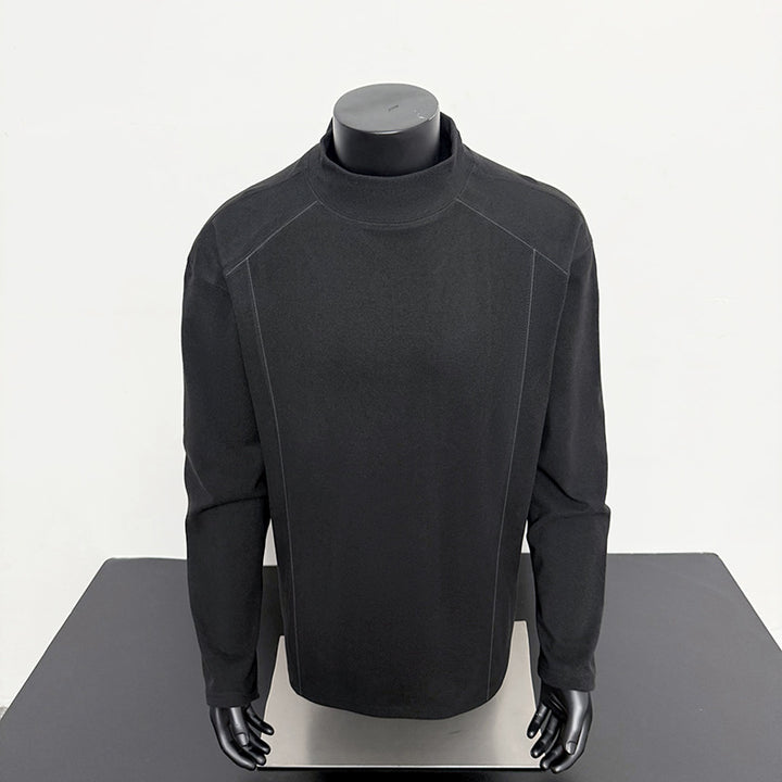 Men's fine mockneck long-sleeve shirt with minimalist decorative seams and relaxed fit Mune Fashion