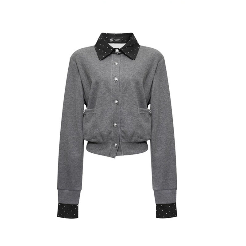Women's button sweatshirt jacket with inserted shirt collar and cuffs Mune Fashion