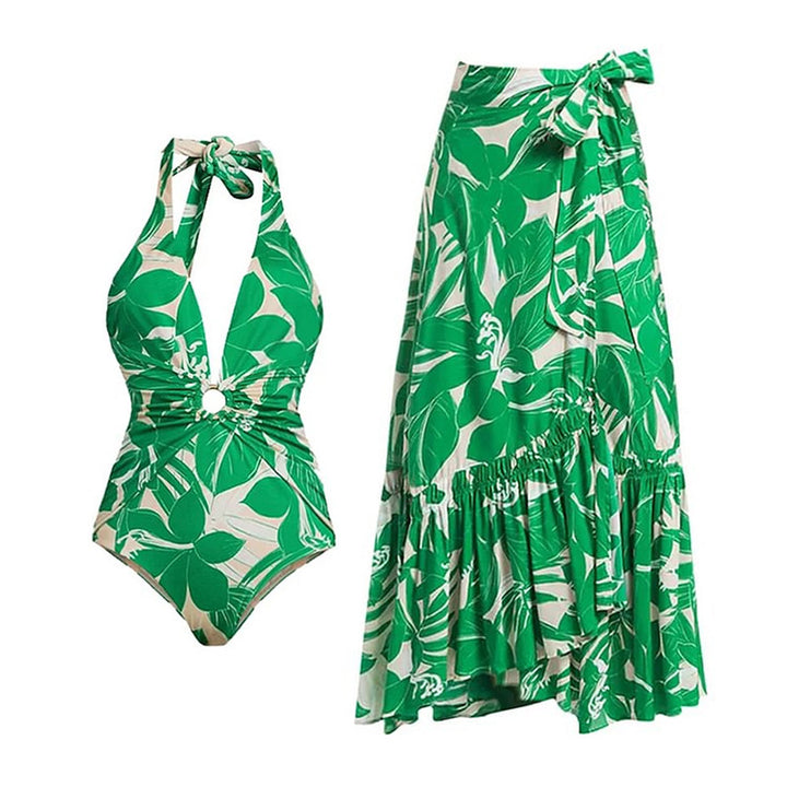 Women's swimsuit set with floral wrap skirt and stylish cut Mune Fashion
