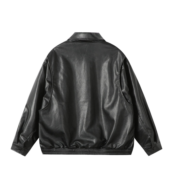 Ladies Oversize Smooth Leather Look Blouson Jacket with Elastic Hem and Metal Logo Mune Fashion