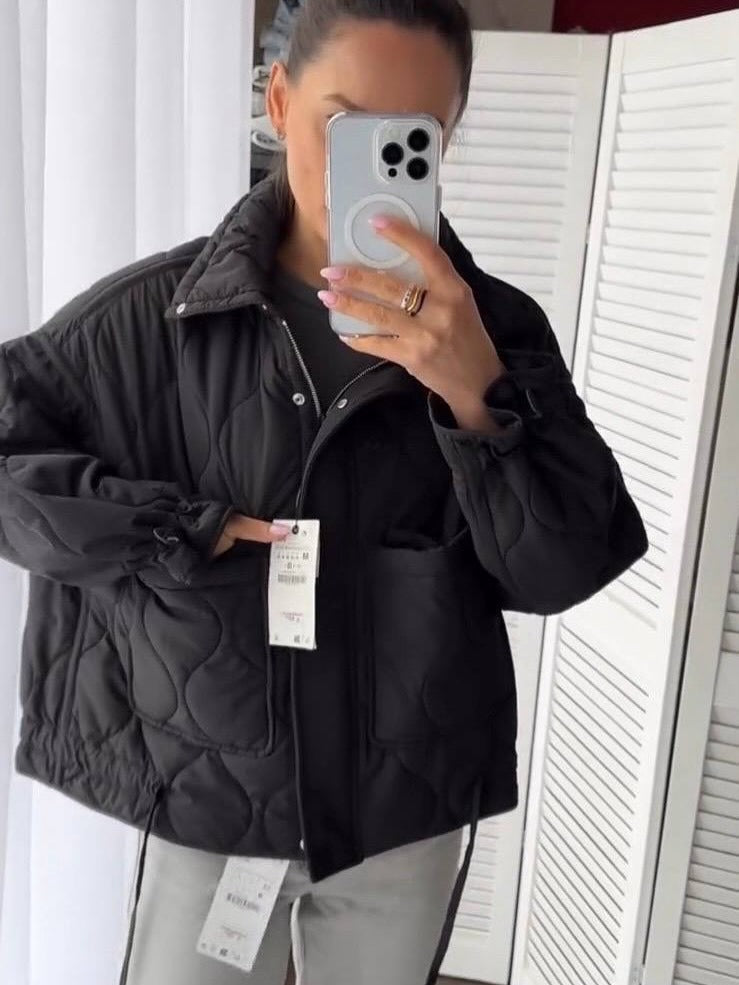 Women Short Cut Quilted Padded Jacket with Stand Collar Mune Fashion