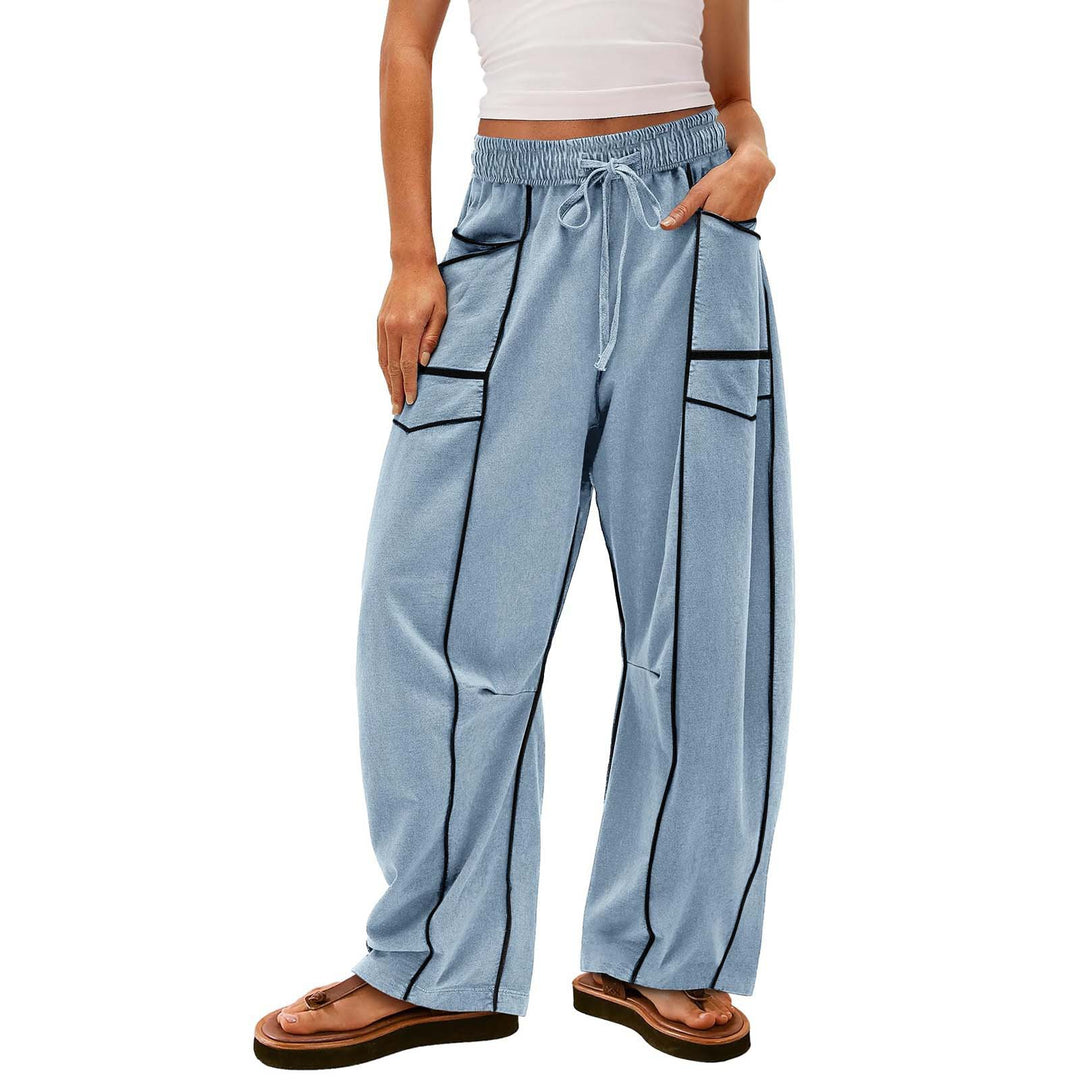 Women’s wide lounge pants with drawstring, contrast piping, and cargo pockets Mune Fashion