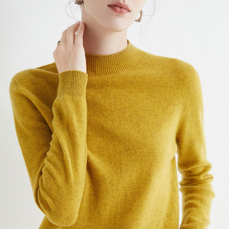 Women's Short Mock Neck Sweater in Cashmere Look with Light Fuzzy Texture Mune Fashion