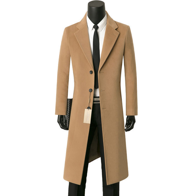 Men's single-breasted long coat with narrow silhouette, notched lapel and knee-length cut Mune Fashion