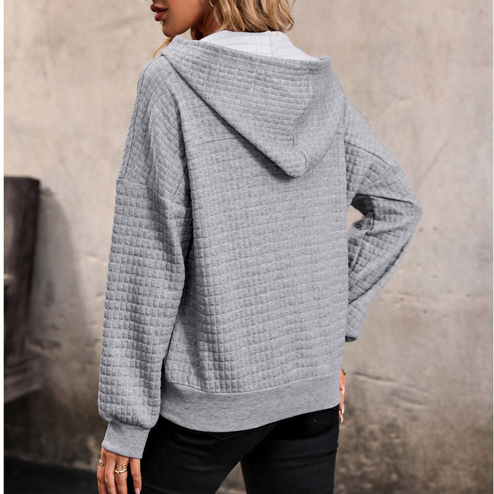 Women's Quilted Waffle Knit Henley Hoodie with Snap Placket Mune Fashion
