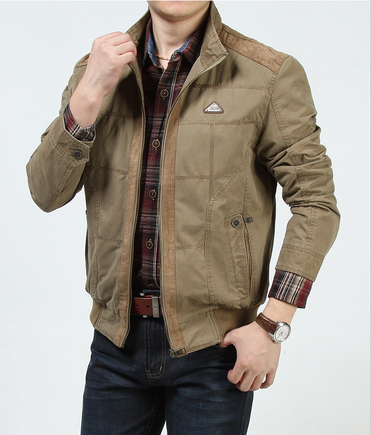 Men's casual field jacket made of canvas with quilted panel structure and stand-up collar Mune Fashion