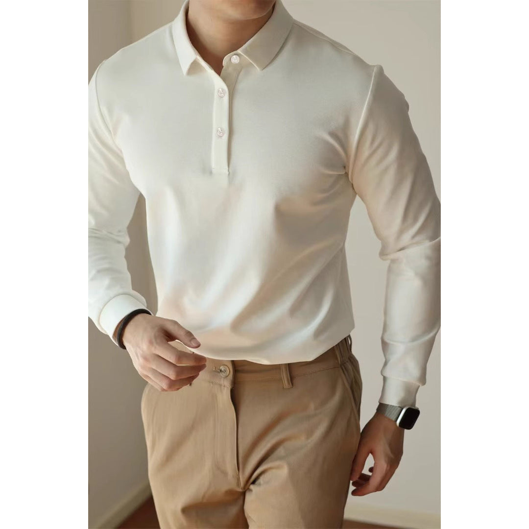 Men's Stylish Long Sleeve Polo Shirt with Fine Structured Design Mune Fashion