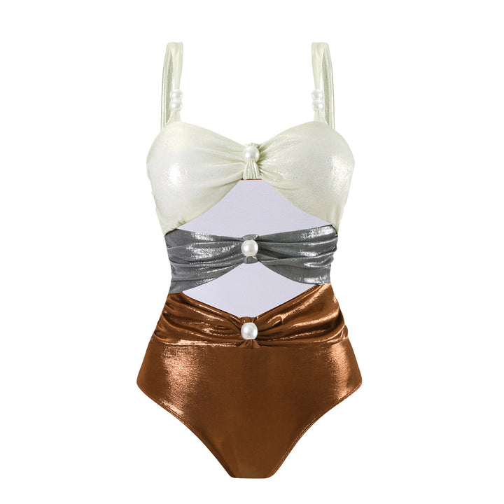 Ladies One-Piece Swimsuit with Stylish Draping and Pearl Details Mune Fashion