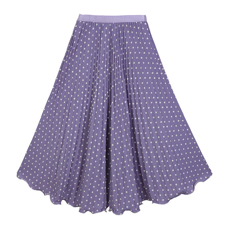 Women's pleated circle midi skirt in retro polka dot design with elastic comfort waistband Mune Fashion