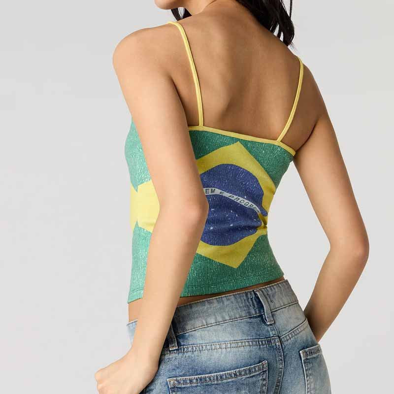 Women's figure-hugging spaghetti strap crop top with vintage Jamaica print Mune Fashion