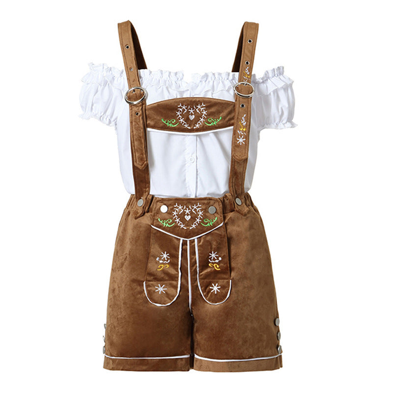 Ladies nan Trachten-Overalls Shorts with delicate embroidery and adjustable straps Mune Fashion