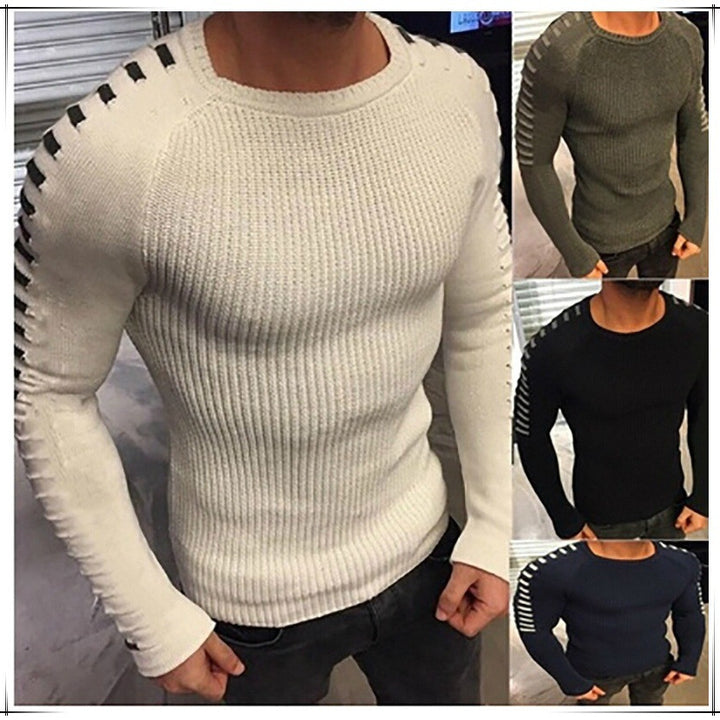 Men's Fitted Ribbed Sweater with Contrast Stripes on the Sleeves Mune Fashion