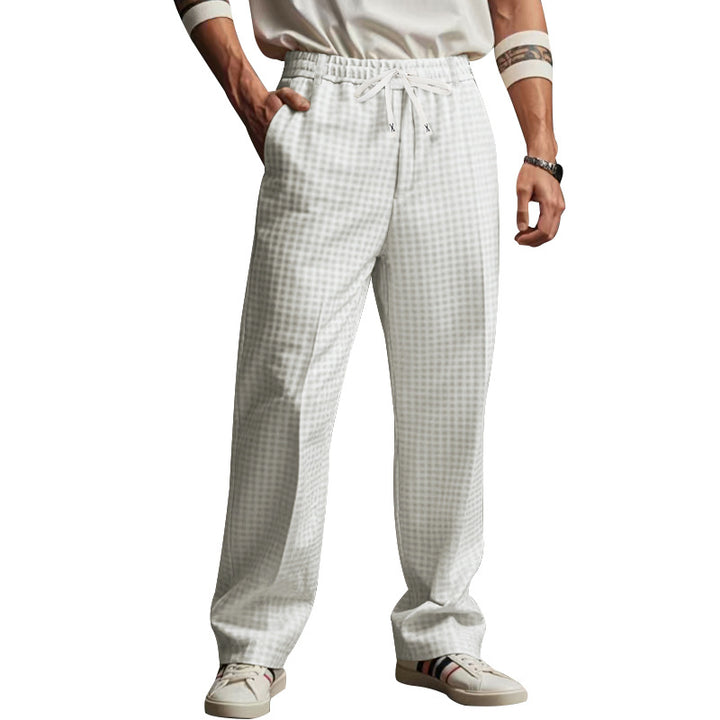 Men's Lightweight Relaxed-Fit Checked Lounge Pants with Drawstring and Wide Leg Mune Fashion