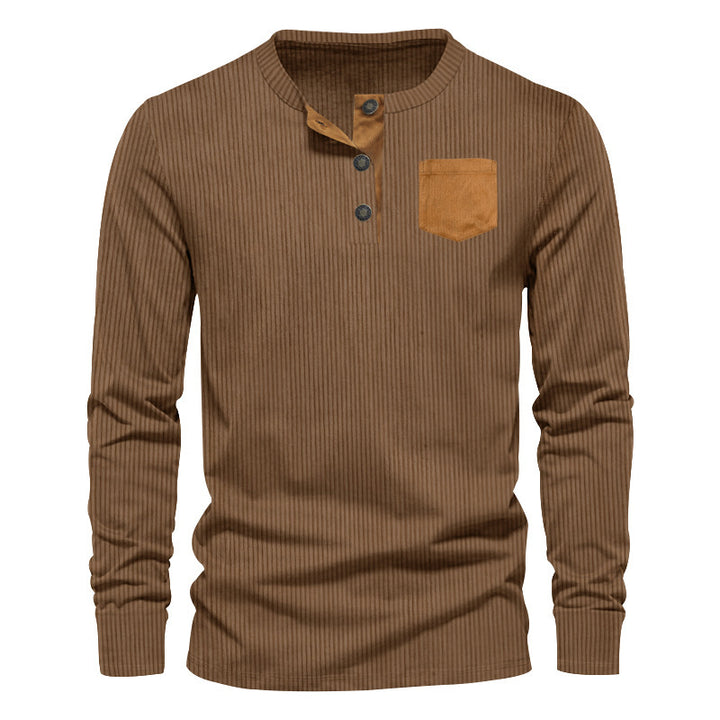 Men's rib fine knit long sleeve shirt with slim fit and stand-up collar Mune Fashion