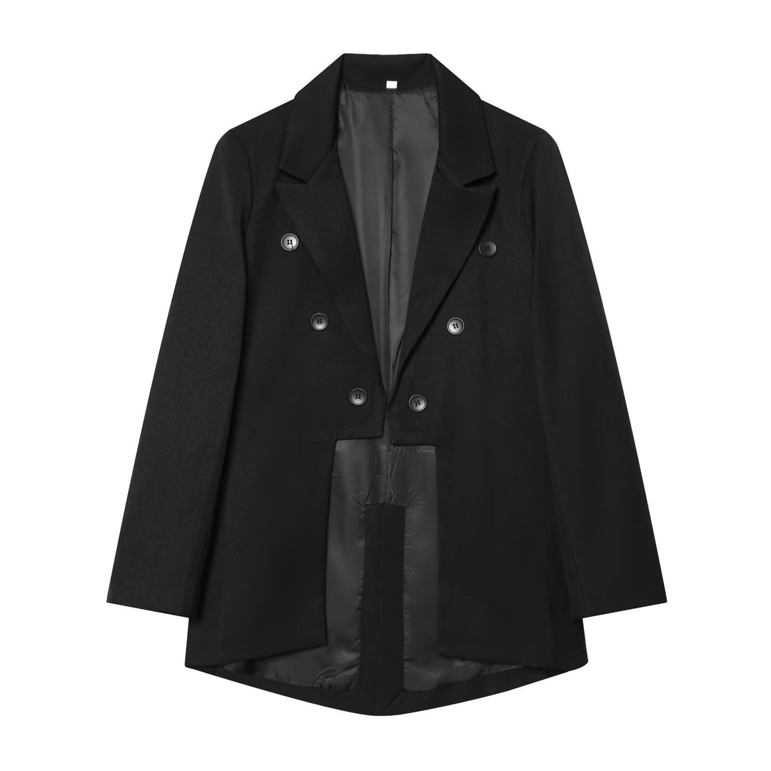 Women's Double-Breasted Oversized Blazer with Satin Lining and Extended Hem Mune Fashion