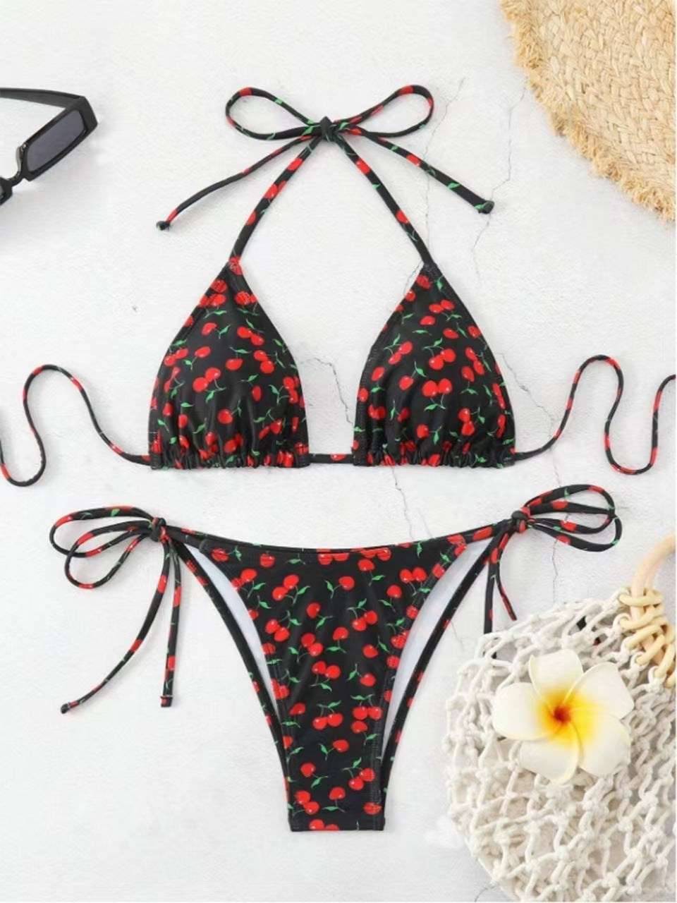 Women Triangle Bikini with playful cherry pattern Mune Fashion