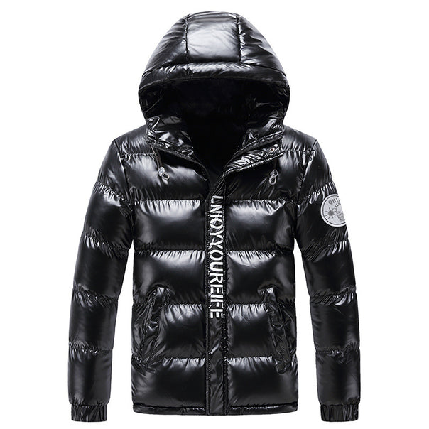 Men's shiny quilted thermo hooded jacket with metallic finish and warming insulation Mune Fashion