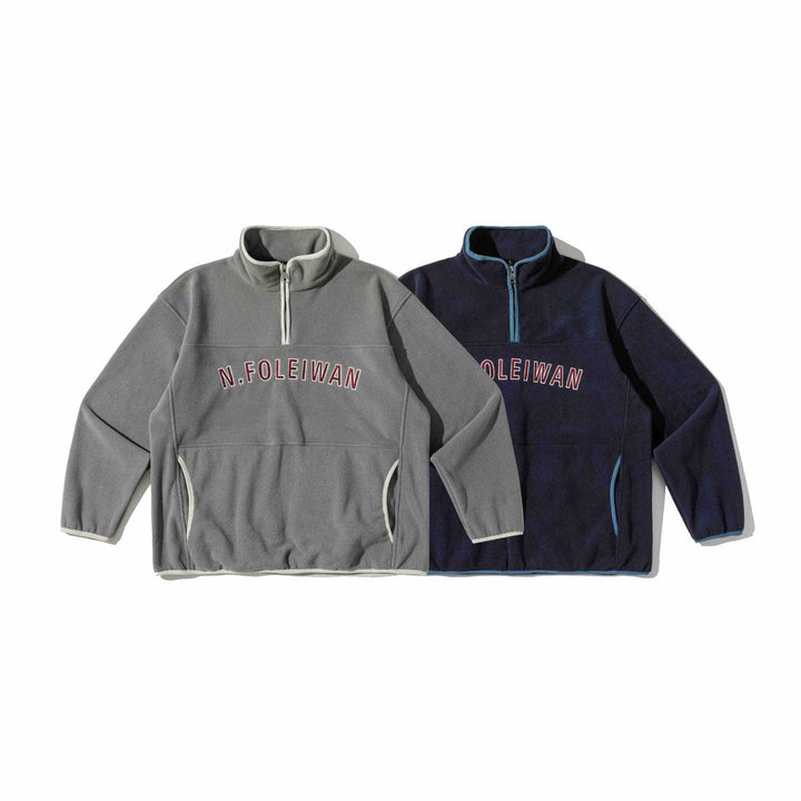 Unisex Fleece Pullover with half high zipper, kangaroo pocket and college style embroidery Mune Fashion