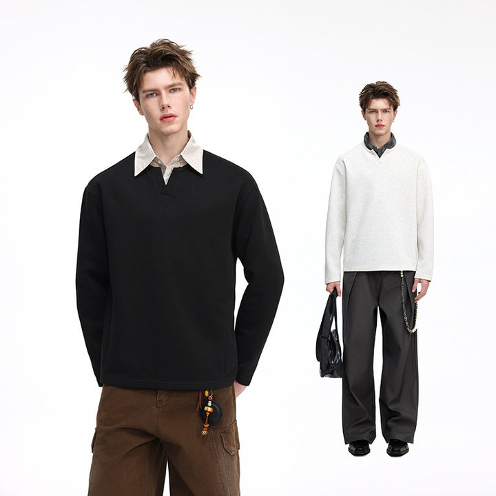Men's Structured Waffle Thermal Sweater with V-Inset and Loose Fit Mune Fashion