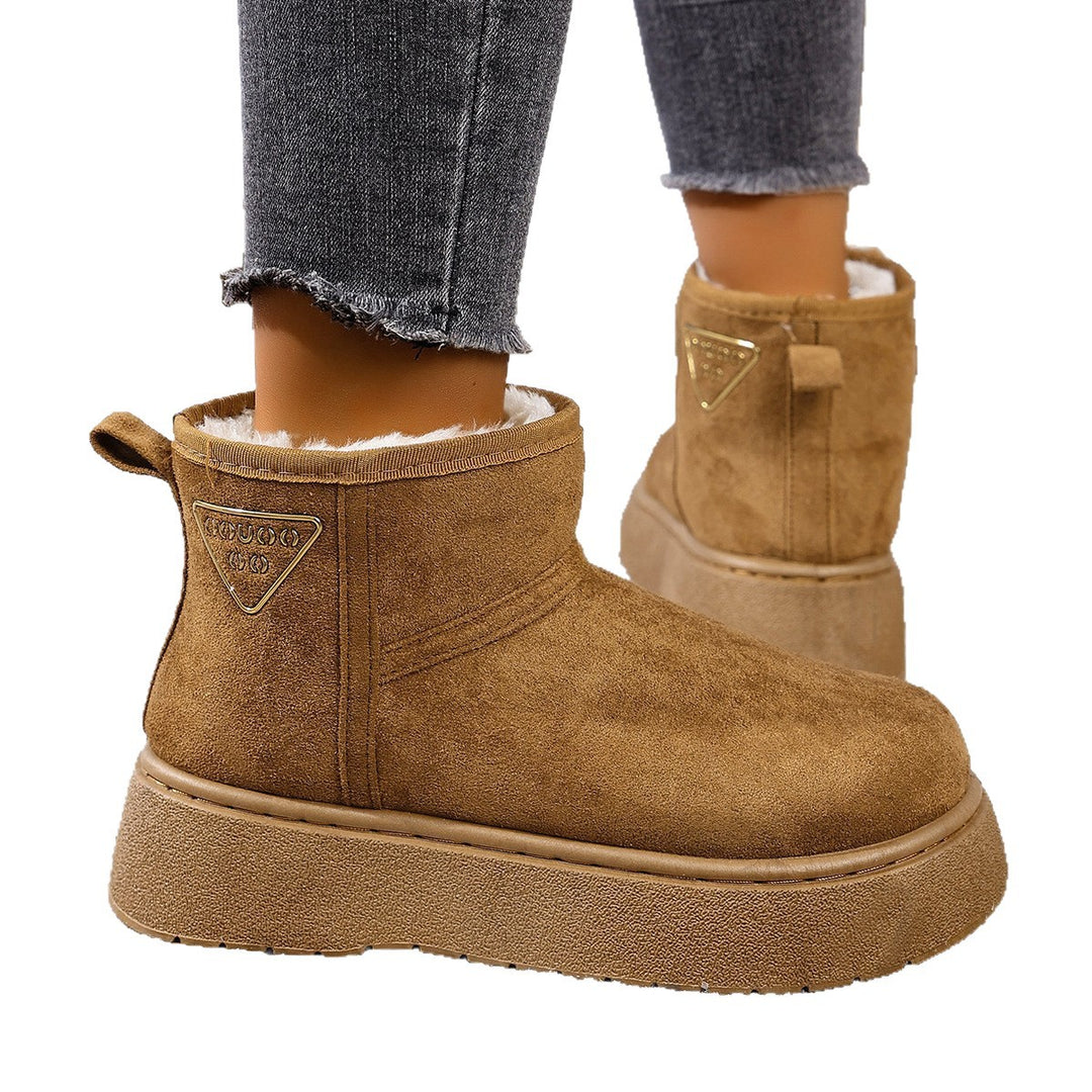 Women's Padded Platform Ankle Boots in Suede Look with Teddy Lining and Grippy Profile Sole
