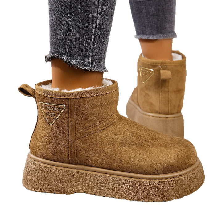 Women's Padded Platform Ankle Boots in Suede Look with Teddy Lining and Grippy Profile Sole