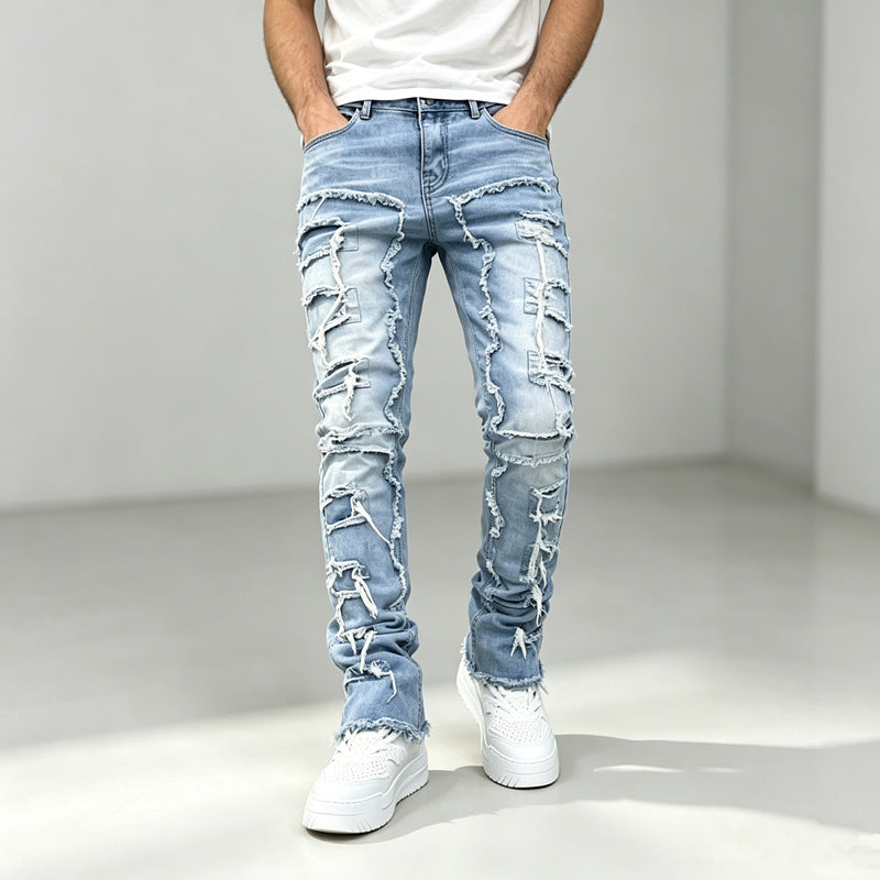 Men's Fashion Ripped Jeans with Creative Destroyed Details Mune Fashion