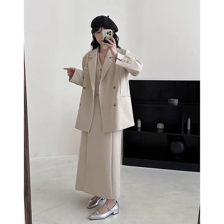 Women's Oversized Blazer with Boxy Vest and Ankle-Length Midi Skirt Mune Fashion