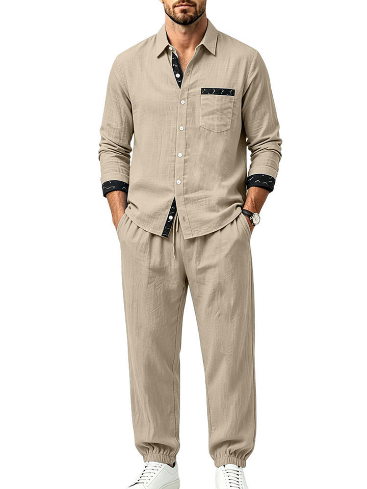 Men's Lightweight Cotton Loungewear Two-Piece Set with Shirt and Drawstring Joggers Mune Fashion