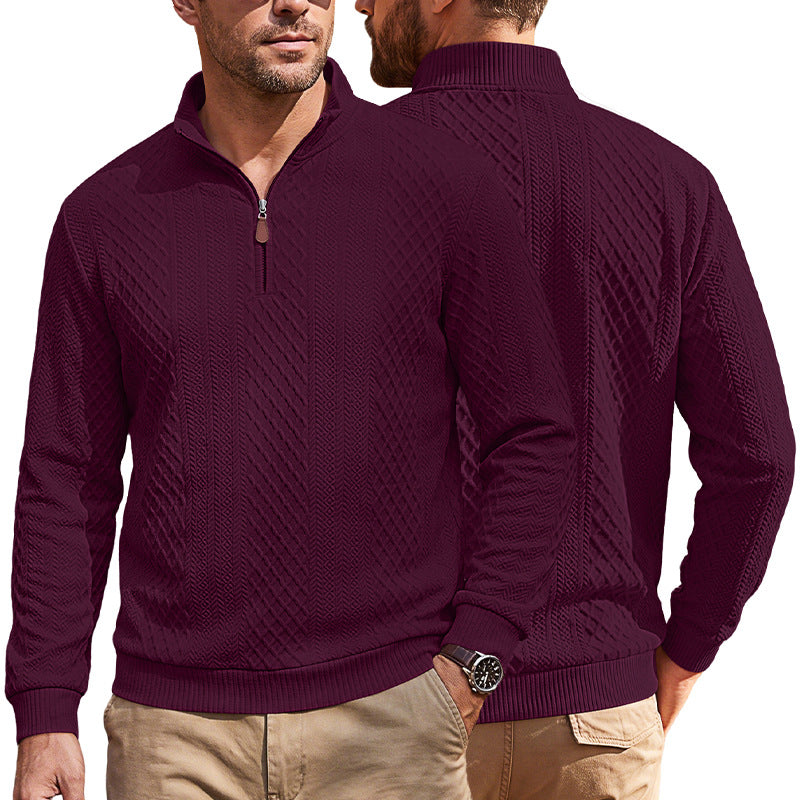 Men's knit pullover with half zip and textured cable knit look Mune Fashion