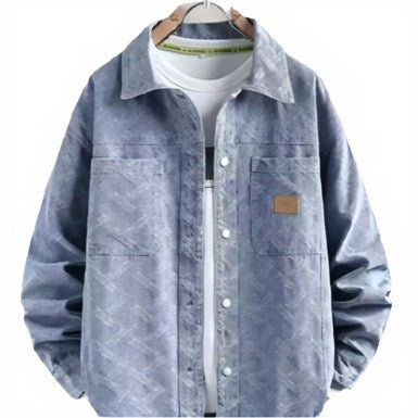 Men's jeans overshirt with subtle textured jacquard, snap-button chest pockets, and shirt collar Mune Fashion