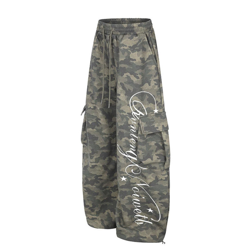 Women's Wide Cargo Palazzo Pants with Drawstring Waistband, Adjustable Hem, and Cargo Pockets Mune Fashion