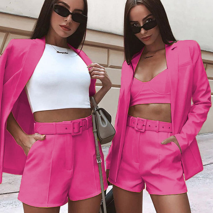 Women's Elegant Two-Piece Blazer-Shorts Set with Tailored Lapel Blazer and High-Waist Shorts Mune Fashion
