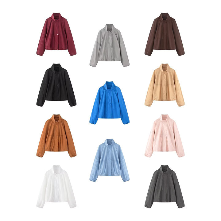 Women's Light Oversized Blouson Jacket made of Nylon with Stand-Up Collar, Drawstring and Snap Button Closure Mune Fashion