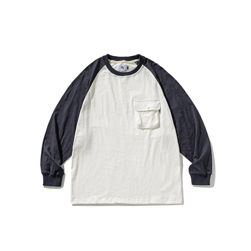 Unisex Casual Raglan Long Sleeve with Contrast Sleeves and Patch Pocket Mune Fashion