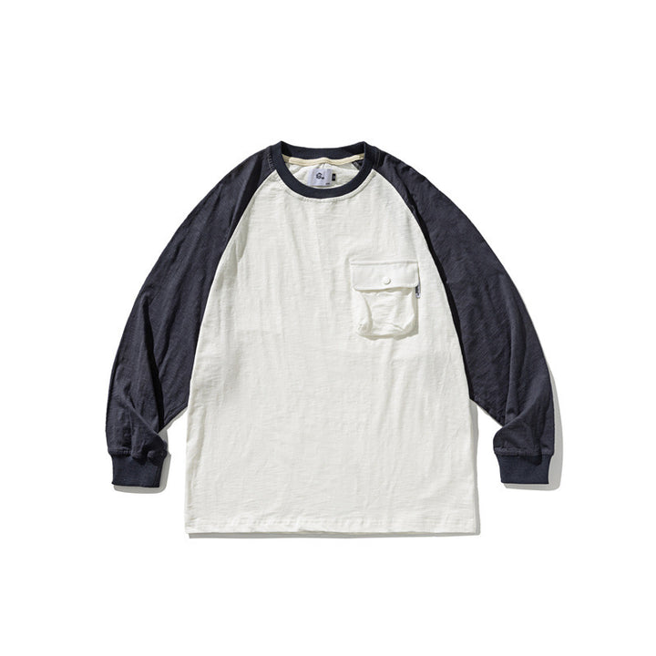 Unisex Casual Raglan Long Sleeve with Contrast Sleeves and Patch Pocket Mune Fashion