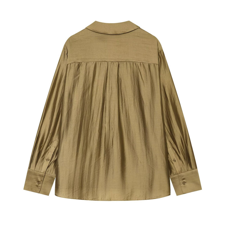 Ladies Oversize Tunic Blouse made of shimmering crepe look with shirt collar and V-neck Drune