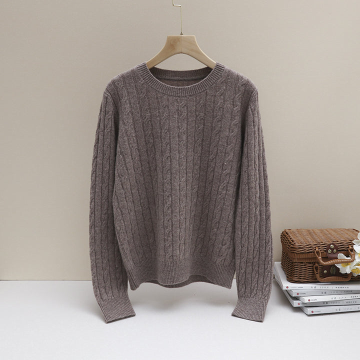 Women's fine cable knit sweater with round neckline and cashmere effect Mune Fashion
