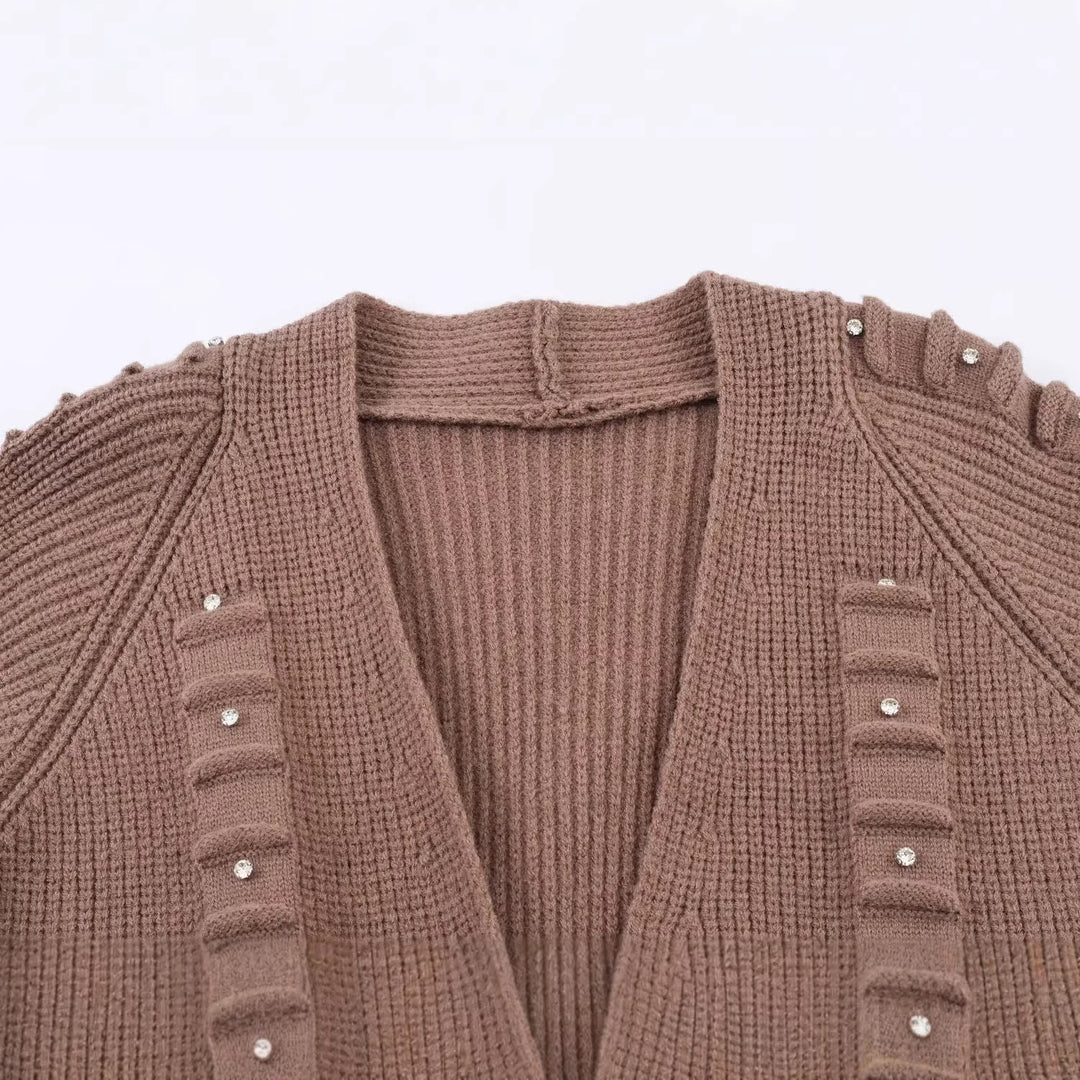 Women Longline Knit Cardigan with Bead and Ruffle Detail Open Front Mune Fashion