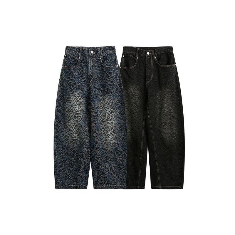 Ladies Cropped Wide Jeans with High Waist and Leopard Print Mune Fashion