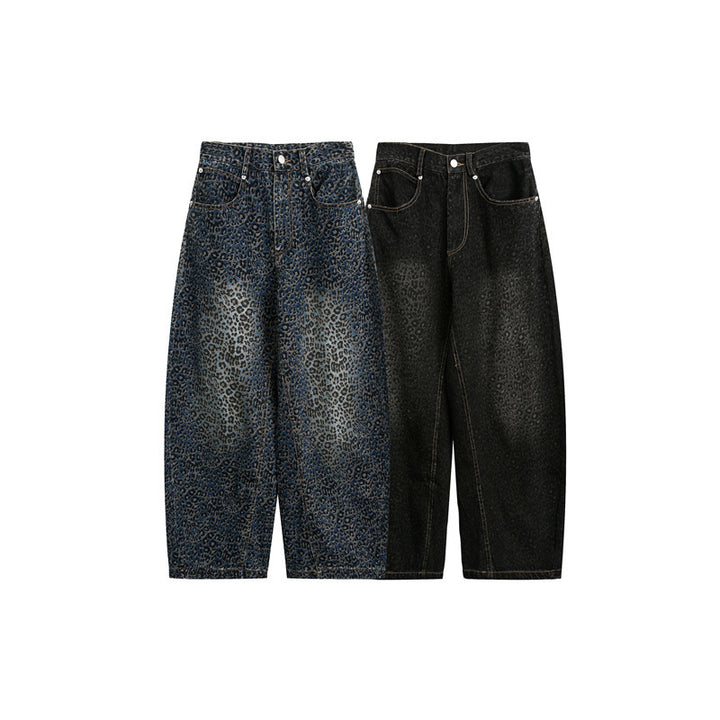 Ladies Cropped Wide Jeans with High Waist and Leopard Print Mune Fashion