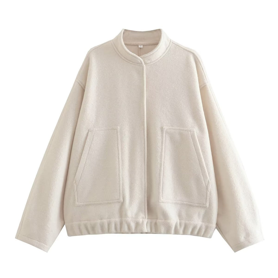 Women's oversized teddy coat with stand-up collar, patch pockets, and straight hem Mune Fashion