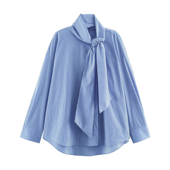 Women's Striped Blouse with Bow Collar and Oversized Cut Mune Fashion