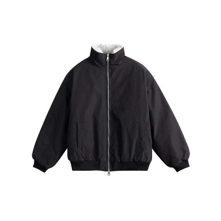 Women's Short Boxy Quilted Jacket with High Shawl Collar, Teddy Collar and Elastic Ribbed Cuffs Mune Fashion