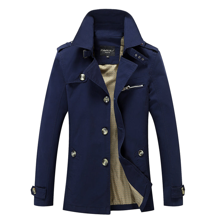 Men's Modern Field Trench Coat with Stand-up Collar, Shoulder Epaulettes and Checked Lining Mune Fashion