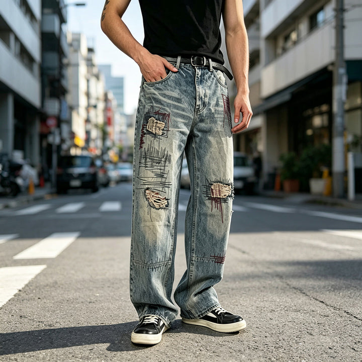 Men's Loose Denim Jeans in Worn Look Mune Fashion
